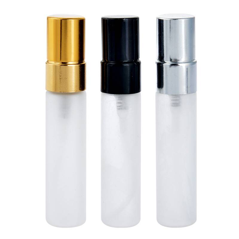 5ml frosted surface glass vials perfume spray bottle with gold/silver/black pump sprayer , and custom made different colors Featured Image