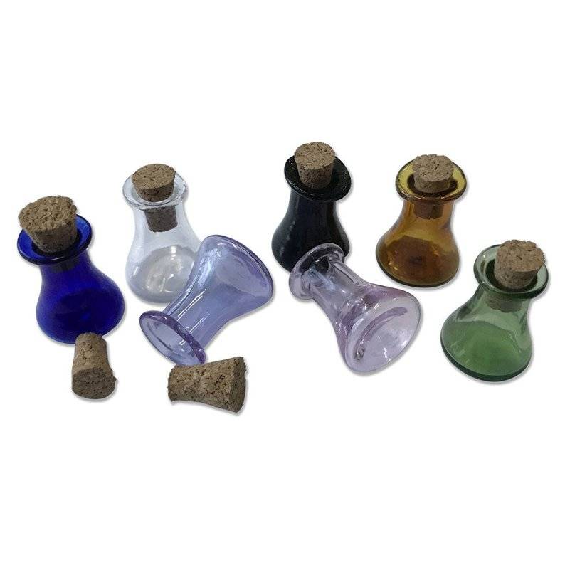 Mini Glass Color Flask Bottles Model Cute Bottles With Cork Little Flat Bottom Wine bottle Gift Tiny Jars Vials Mix 7 colors Featured Image