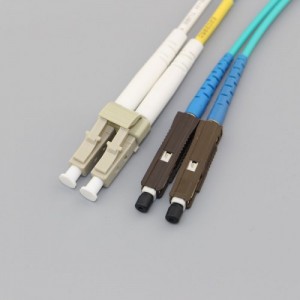 LC/PC to MU/UPC Duplex OM4 50/125 Multimode OFNP Fiber Patch Cable