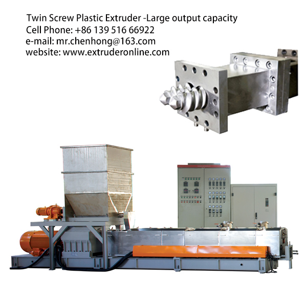 Twin screw plastic compounding extruder