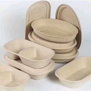 100% Biodegradable＆ Compostable Non-Wood Plant Fiber Tableware Clamshell Plate Bowl Takeaway Box