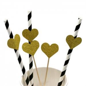 Wholesale Lovely  Golden Heart pattern Biodegradable Paper Straw Custom