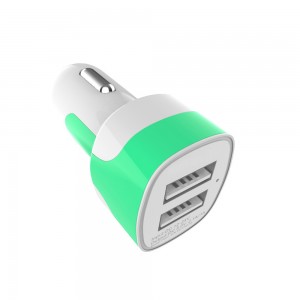 Dual USB Car Charger Quick Charges Two Mobile Phones Or Tablets at the Same Time