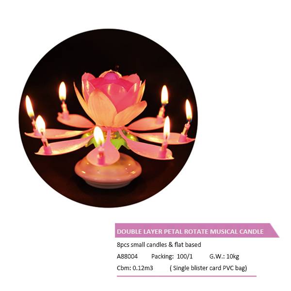 A88004  DOUBLE LAYER PETAL ROTATE MUSICAL CANDLE