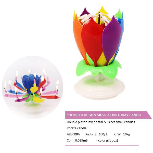 A88008A  COLORFUL PETALS MUSICAL BIRTHDAY CANDLE