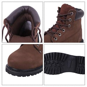 Steel Toe Work Boots, Industrial and Construction Nubuck Leather Boots with Slip-Resistant Rubber Sole, for Men & Women