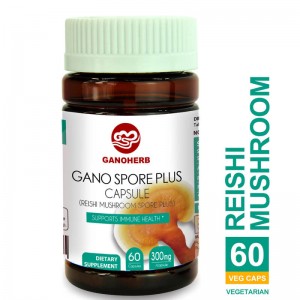 Organic Reishi Mushroom Spore Plus Capsules with 100% Ganoderma Lucidum Spore Powder+ Extract ,Vegan,All Natural,NON-GMO & Gluten Free,60 Veggie Capsules