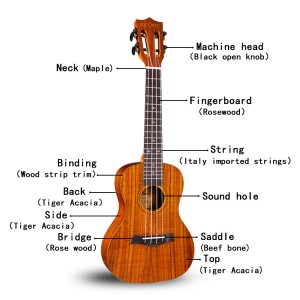 Gecko ukulele, Heechweardich gruthannel konsert basgitaar houten KOA Ukulele |  GECKO