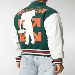 Custom double color patchwork patch embroidered college bomber flight jacket for men