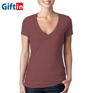 High Quality 2020 Stock Blank 65% Polyester 35% Cotton Cheap V-NECK Short Sleeve T shirt women Tshirt