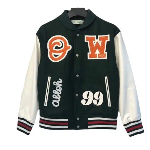 Custom double color patchwork patch embroidered college bomber flight jacket for men
