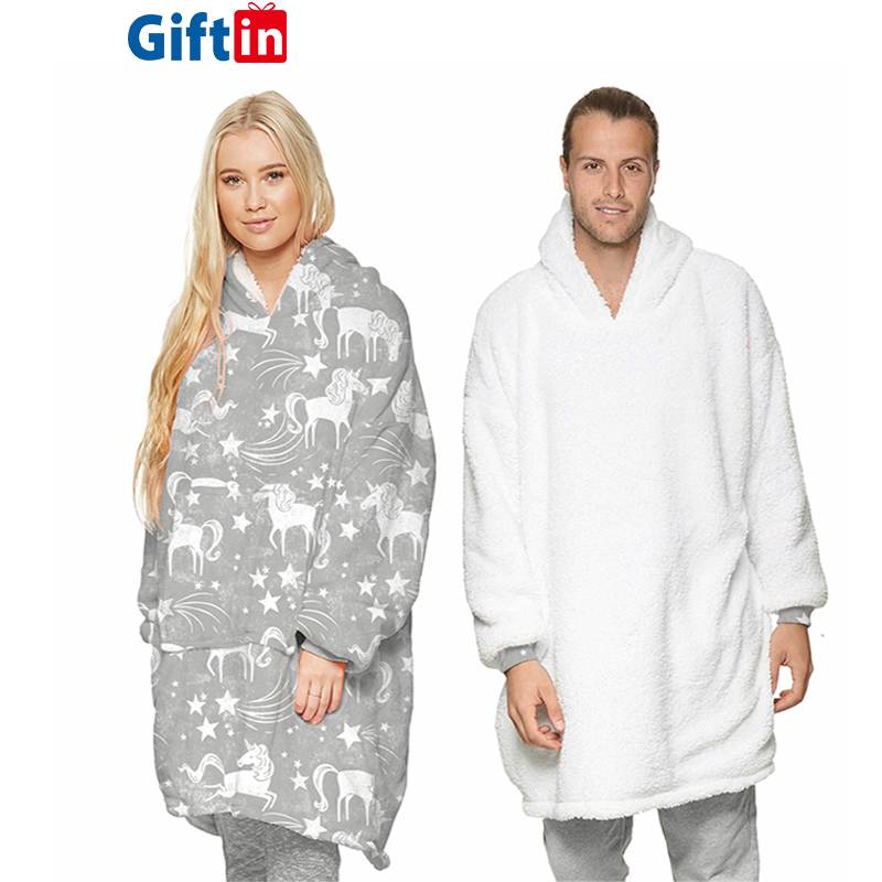 Men Thick Double Layer Printed Animal Pet Comfortable Big Oversized Ultra Wearable Sweatshirt Hoodied Blanket