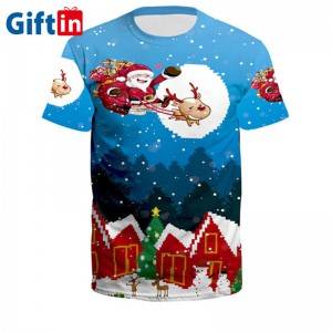 new design fashion Custom printing merry christmas gift party short sleeve sublimation t shirt
