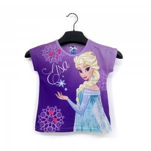 2020 wholesale Summer Children’s Fashion charm disneys girls t-shirt Ice queen pattern disney princess Short Sleeve t shirt