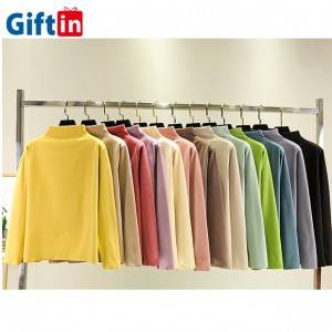 Wholesale Custom Sweater  Fashion Solid Color Block Blank Black White Regular Slim Fit Long Sleeve T Shirts Plain Women Tops