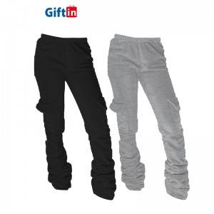 Vendor Custom Logo Winter Women Knit Black Grey Cotton Thick Jogging Plus Stacked Pants