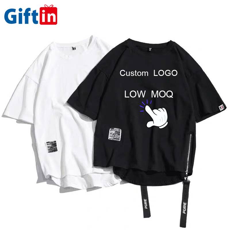 new design hip hop Custom Wholesale Screen Printed 100% Cotton Oversized Side-Zipper Plain Women’s T-shirt