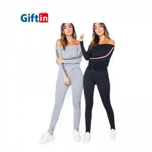 Off The Shoulder Two Piece Set Outfits Knitted Set 2020 Sexy Jogger Yoga Slim Fit 100% Cotton Custom Women Track Suits