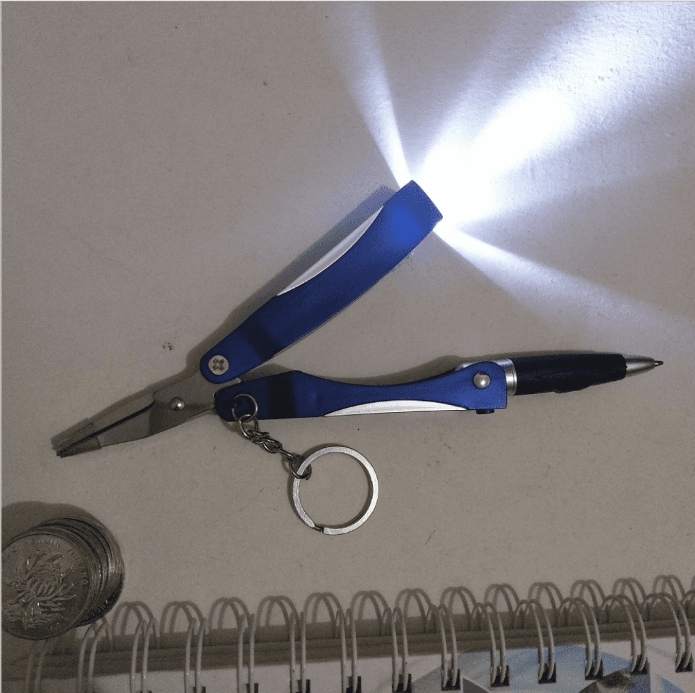 Multifunctional practical scissors light pen flashlight four in one three folding light pen1