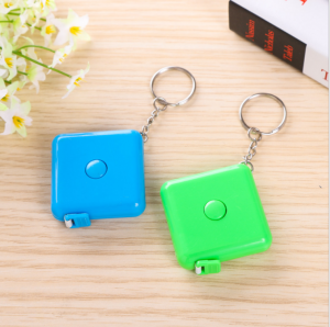 custom square shape plastic mini gift measuring tape with keychain  TMS0018