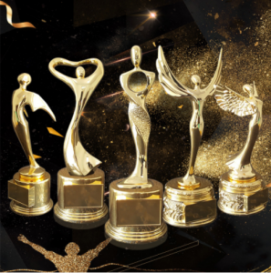 Golden plating women metal trophy sculptures  TR0115