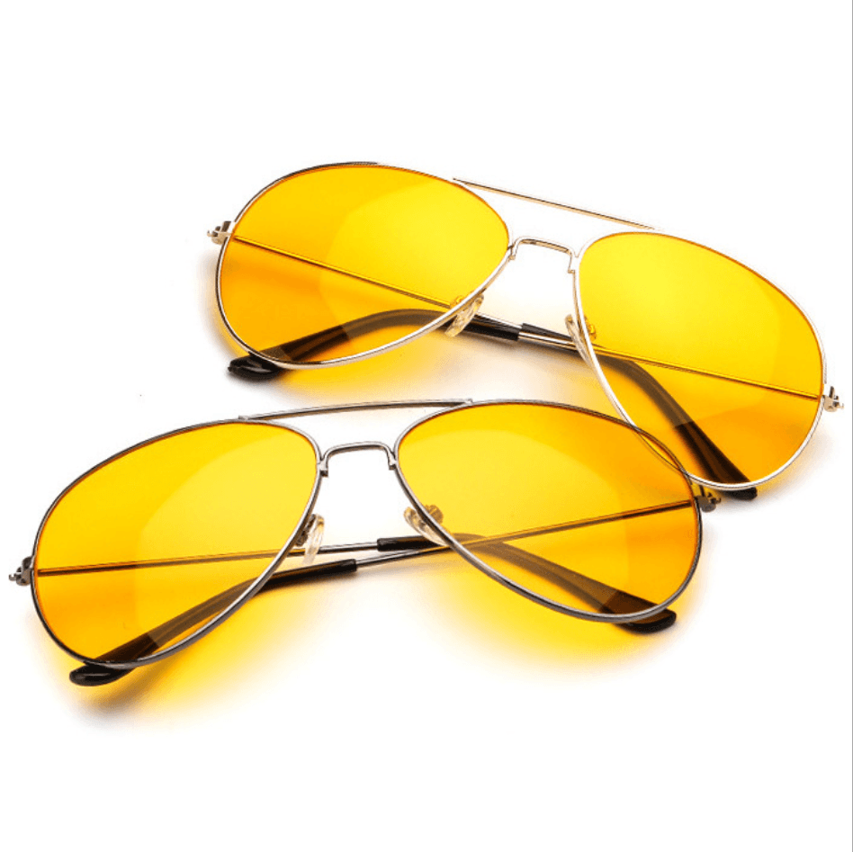 Retro metal frame yellow film night vision glasses classic pilot style night driving sunglasses large frame