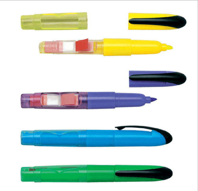 Sleeve with note stick highlighter multifunctional plastic round pen type solid color color shell student stationery