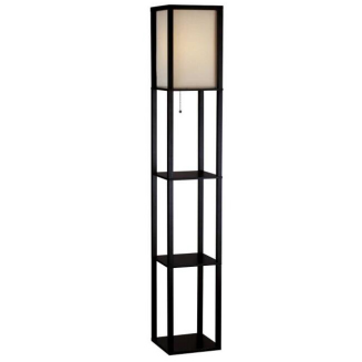 OEM Customized Crysta Led Floor Lamp - Black Etagere Organizer Storage Shelf fabric Shade Floor Lamp-GL-FLWS001 – Goodly