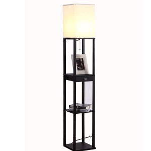 Black Floor Lamp,Floor Lamp with Asian Display Shelves and One Drawer | Goodly Light-GL-FLWS004