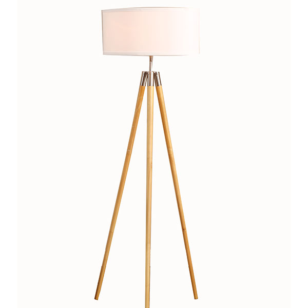 Cheap PriceList for Table Lamp Design - Mid-Century Modern Natural Solid wood Tripod Floor, White Shade and Rotary Switch, 58″ H-GL-FLW014 – Goodly