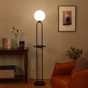 Sort metal gulvlampe, Glass Globe lampeskærm |  Godt lys-GL-FLM112