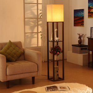 Полична підлогова лампа, елегантна дерев’яна підлогова лампа з 3 полицями для зберігання |  Добре Light-GL-FLWS003