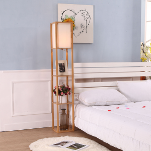 Black Shelf Floor Lamp,Wooden Floor Lamp with Shelf | Goodly Light-GL-FLWS001