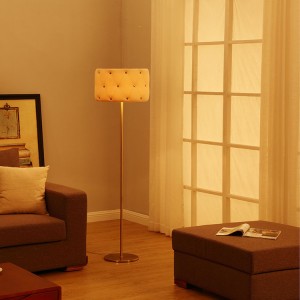 E26 Bulb Socket Floor Lamp,Antique Brass Floor Lamp,Unique Sofa Fabric Lampshade | Goodly Light-GL-FLM042