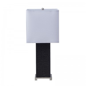 Black Wood Table Lamp, Black Leather | Goodly Light-GL-TLM025