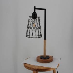 New Delivery for China Round Wood Body in Matt Black White Fabric Shade Table Lamp