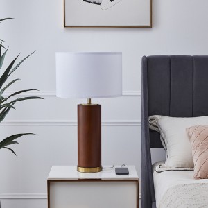 Walnut Wood Table Lamp, Nightstand Lamp with USB Charging Port | Goodly Light-GL-TLW011