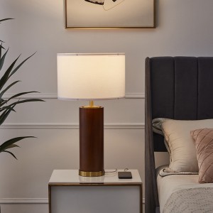 Walnut Wood Table Lamp, Nightstand Lamp with USB Charging Port | Goodly Light-GL-TLW011