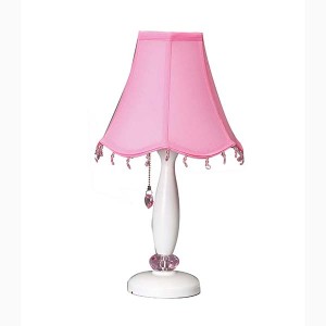 Antieke houten tafellamp, met roze kristallen hanger |  Goed licht-GL-TLW013