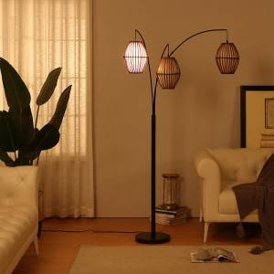 Bronze Arc Lamp,Handmade Rattan Lampshade | GL-FLM035