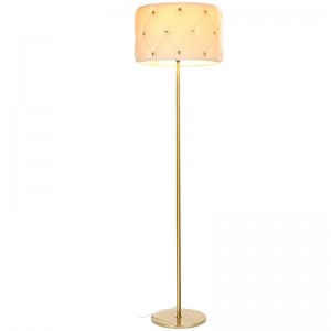 Online Exporter Smooth Golden Brass Floor Lamp With White Fabric Lamp Shade Stand Lamp Made In For House Use/hotel Or Office