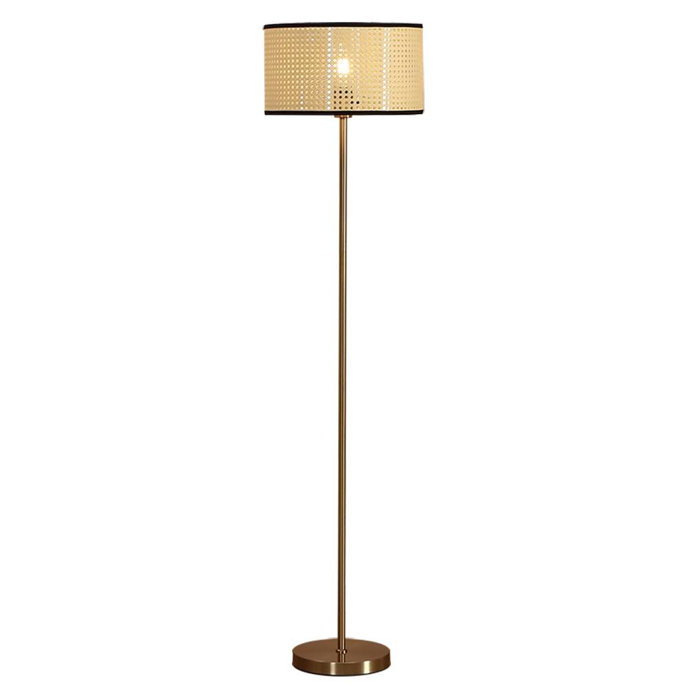 Brushed Gold Floor Lamp, Handcrafted Rattan Shade | GL-FLM016 Featured Image