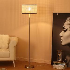 Brushed Gold Floor Lamp, Handcrafted Rattan Shade | GL-FLM016