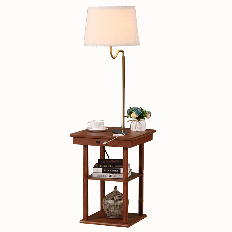 USB End Table Lamp, Modern Desk Lamp with Shelf,Lamp with USB Charger | Goodly Light-GL-FLWS001 Featured Image