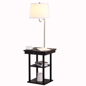 USB End Table Lamp, Modern Desk Lamp with Shelf,Lamp with USB Charger | Goodly Light-GL-FLWS001