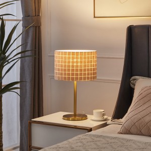 Metal Table Lamp Brass, Handmade Linen Lampshade  | Goodly Light-GL-TLM059