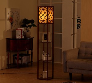 Bílá stojací lampa, stojací lampa s policí |  Dobře Light-GL-FLWS024
