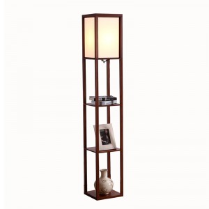 Black Shelf Floor Lamp,Wooden Floor Lamp with Shelf | Goodly Light-GL-FLWS001