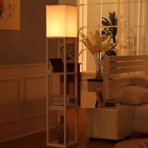 מנורה עם יציאת USB, מנורת רצפה מדף עץ לחדרי מגורים וחדרי שינה |  טוב מאוד-GL-FLWS007-USB