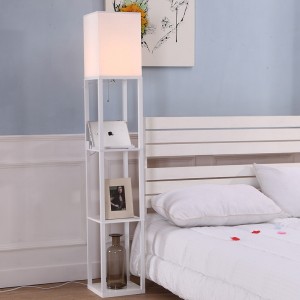 Lampa med USB-port, trähylla golvlampa för vardagsrum och sovrum | Bra Light-GL-FLWS007-USB